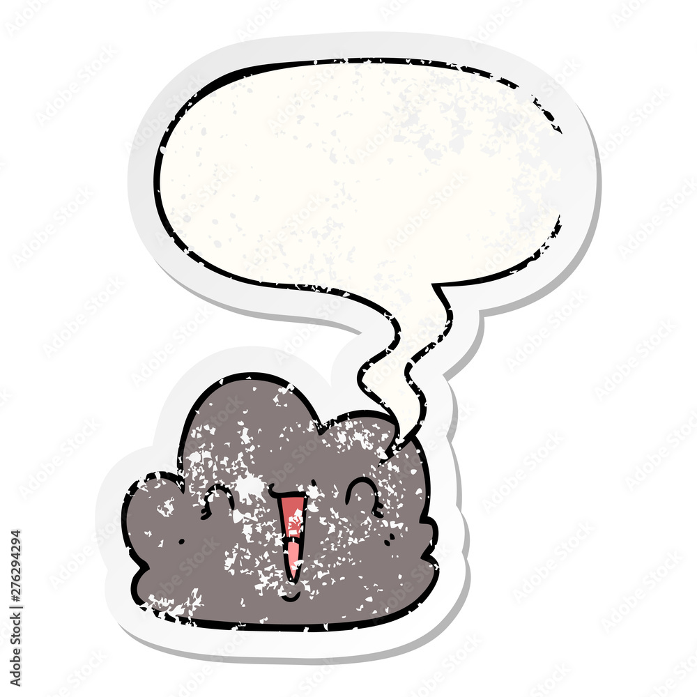 cartoon happy cloud and speech bubble distressed sticker cartoon happy cloud and speech bubble distressed sticker
