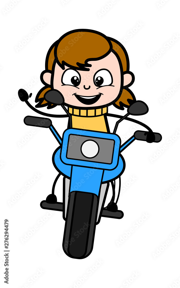 Female Bike Rider - Retro Cartoon Girl Teen Vector Illustration Female Bike Rider - Retro Cartoon Girl Teen Vector Illustration