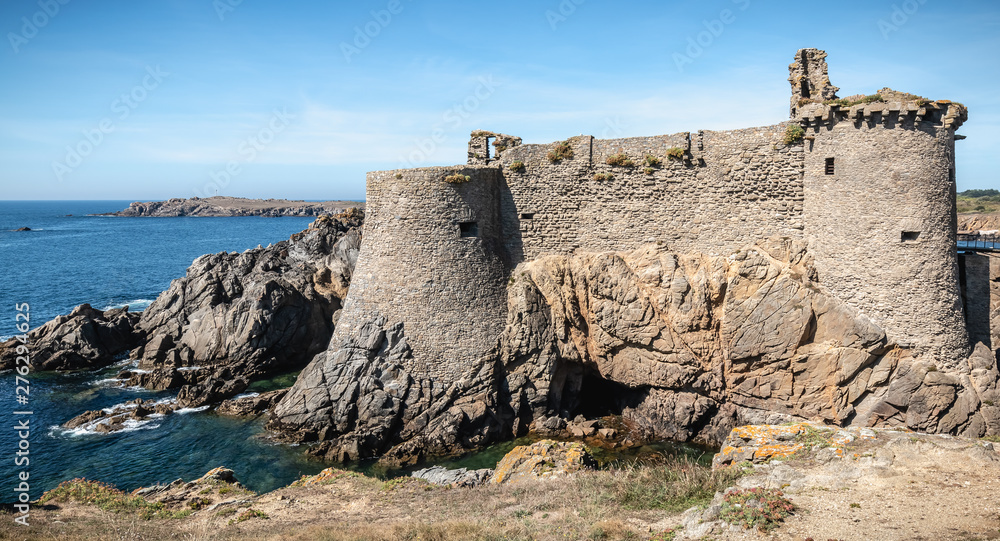 ruin of the old medieval castle south of the island of yeu, Vendee in France