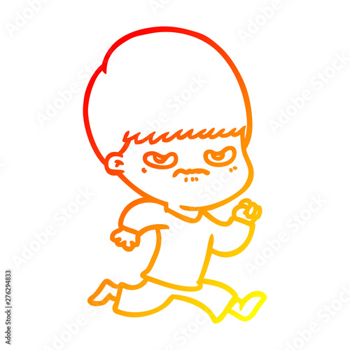 warm gradient line drawing annoyed cartoon boy