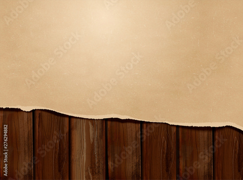 Torn kraft paper on wooden table