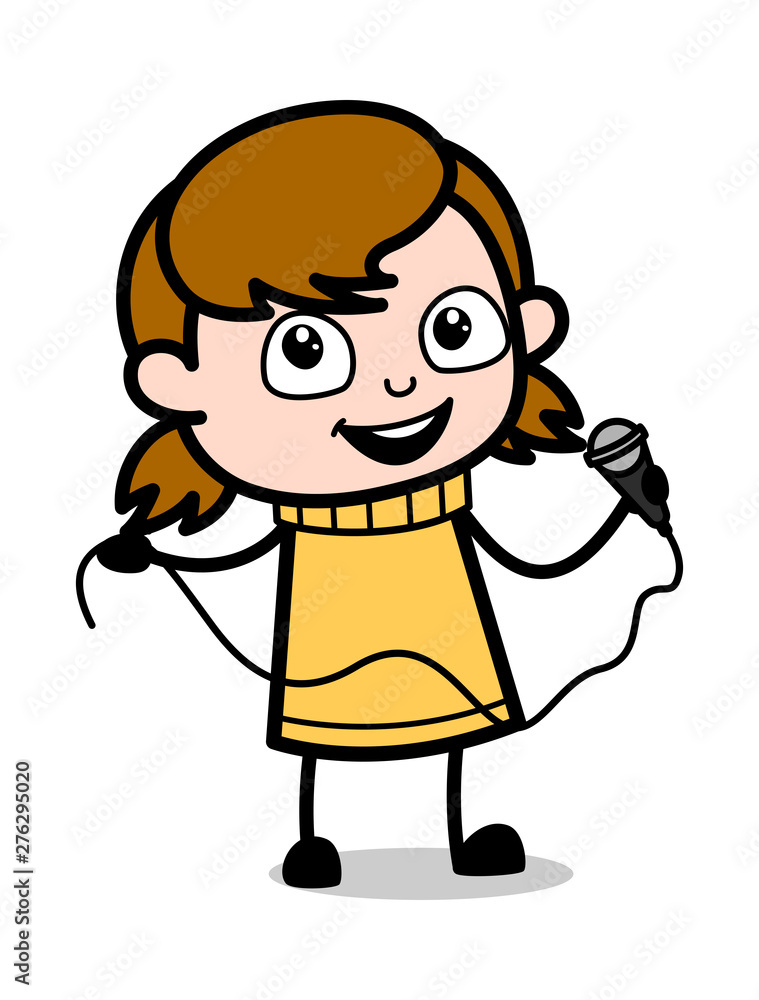 Singing in a Concert - Retro Cartoon Girl Teen Vector Illustration Singing in a Concert - Retro Cartoon Girl Teen Vector Illustration