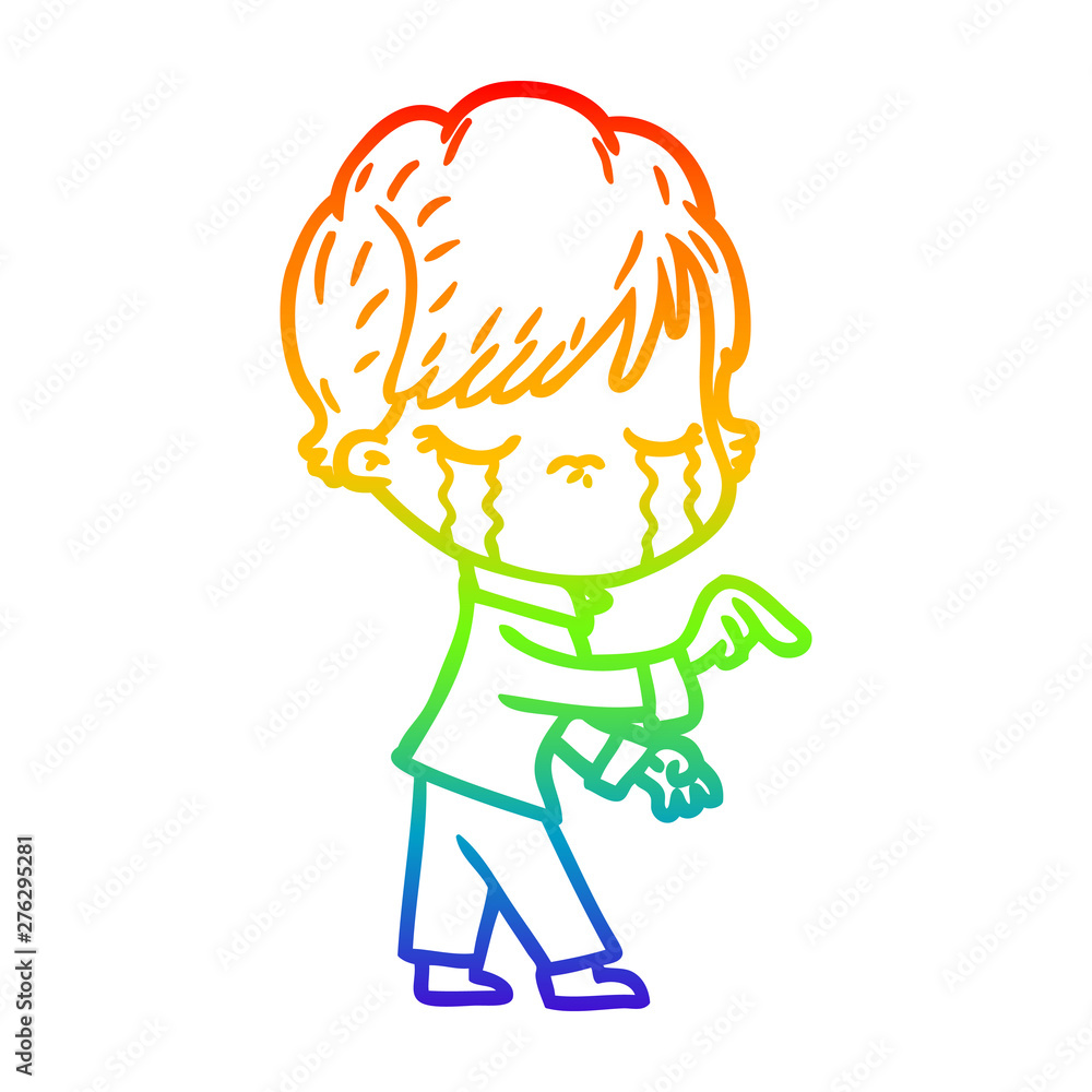 rainbow gradient line drawing cartoon woman crying rainbow gradient line drawing cartoon woman crying