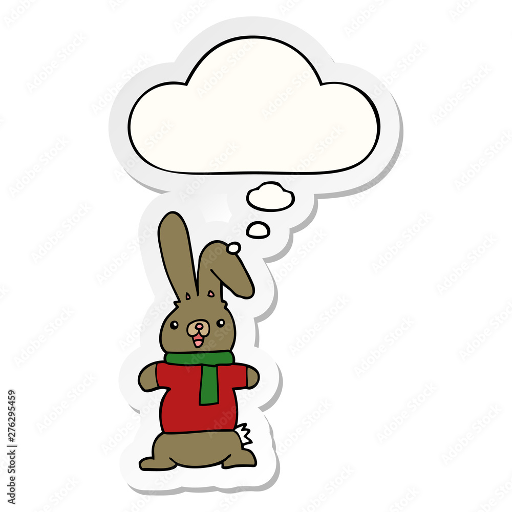 cartoon rabbit and thought bubble as a printed sticker cartoon rabbit and thought bubble as a printed sticker