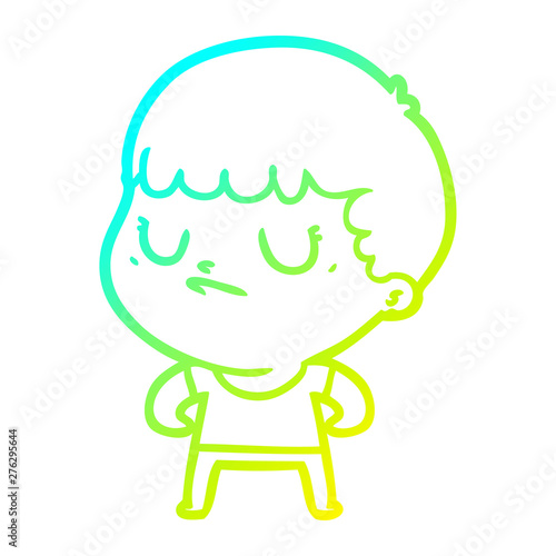 cold gradient line drawing cartoon grumpy boy