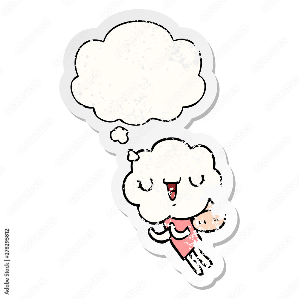 cute cartoon cloud head creature and thought bubble as a distressed worn sticker cute cartoon cloud head creature and thought bubble as a distressed worn sticker