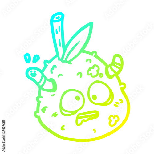 cold gradient line drawing rotting old pear with worm