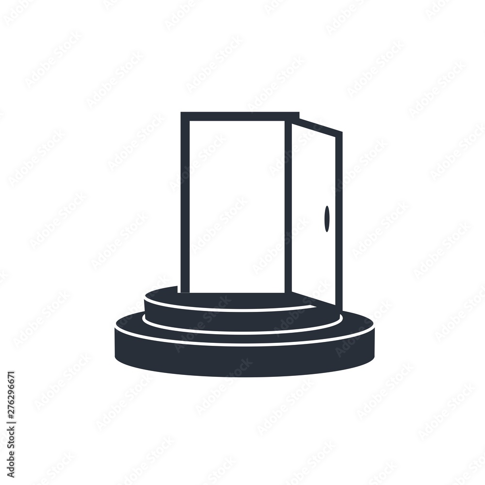 Open the door on the podium. Vector icon on white background. Open the door on the podium. Vector icon on white background.