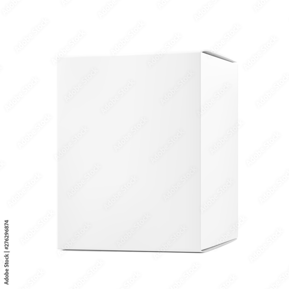 Realistic blank cardboard packaging boxes mockup. Vector illustration isolated on white background. Can be use for medicine, food, cosmetic and other. Ready for your design. EPS10.