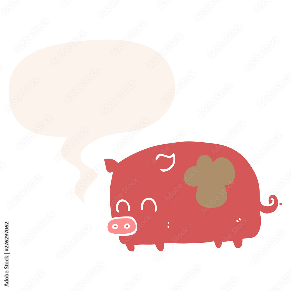 cute cartoon pig and speech bubble in retro style cute cartoon pig and speech bubble in retro style