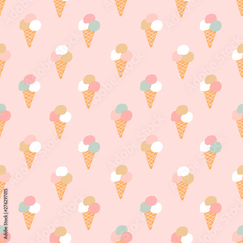 Vector seamless pattern with ice cream in the cone