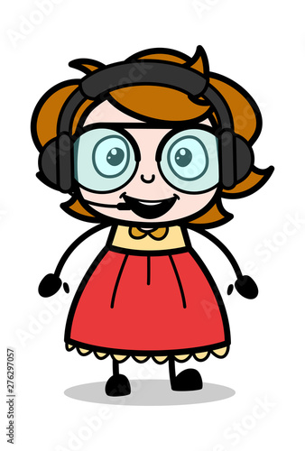 Listening Music with Headphone - Teenager Cartoon Intelligent Girl Vector Illustration © TheToonCompany