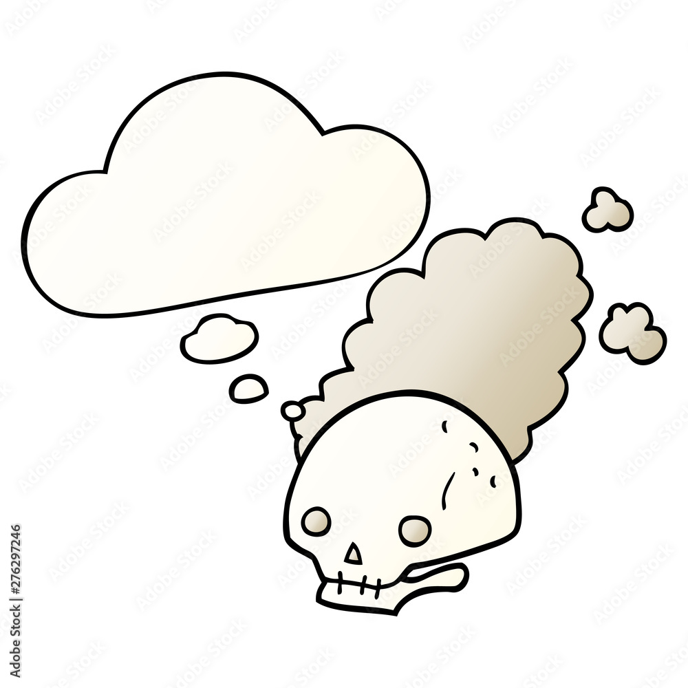 cartoon dusty old skull and thought bubble in smooth gradient style cartoon dusty old skull and thought bubble in smooth gradient style