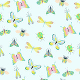 Seamless pattern with insects - beetles, butterflies, moths. Editable Vector illustration