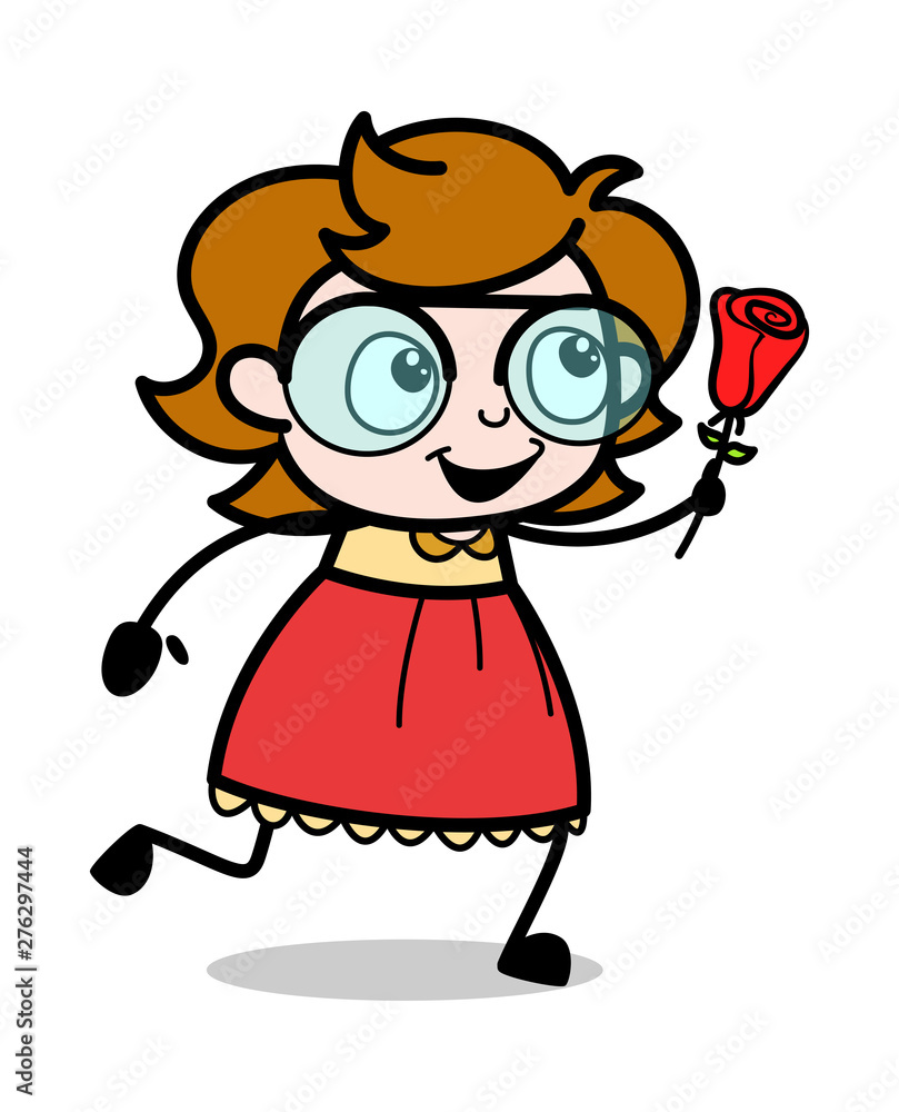 Running with Rose - Teenager Cartoon Intelligent Girl Vector Illustration Running with Rose - Teenager Cartoon Intelligent Girl Vector Illustration