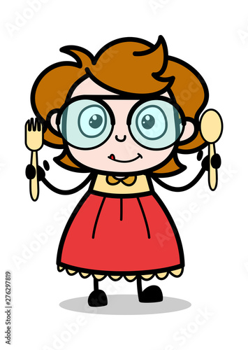 Showing Spoons - Teenager Cartoon Intelligent Girl Vector Illustration © TheToonCompany