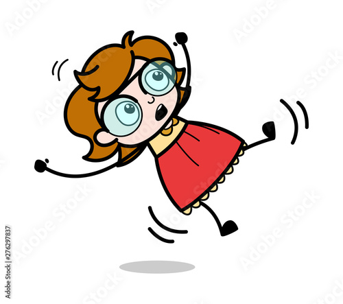 Falling Down - Teenager Cartoon Intelligent Girl Vector Illustration photo