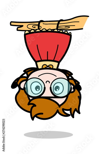 Hanging Upside Down - Teenager Cartoon Intelligent Girl Vector Illustration