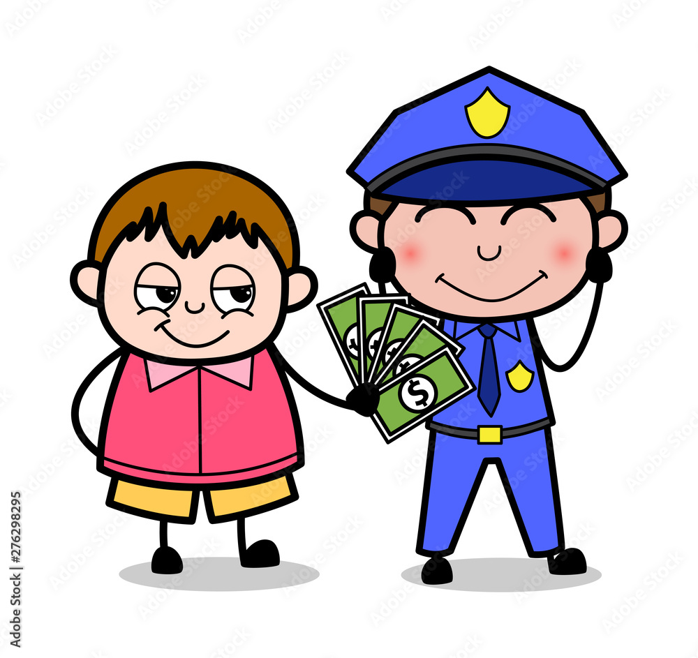 Offering Bribe to a Police Officer - Teenager Cartoon Fat Boy Vector Illustration Offering Bribe to a Police Officer - Teenager Cartoon Fat Boy Vector Illustration