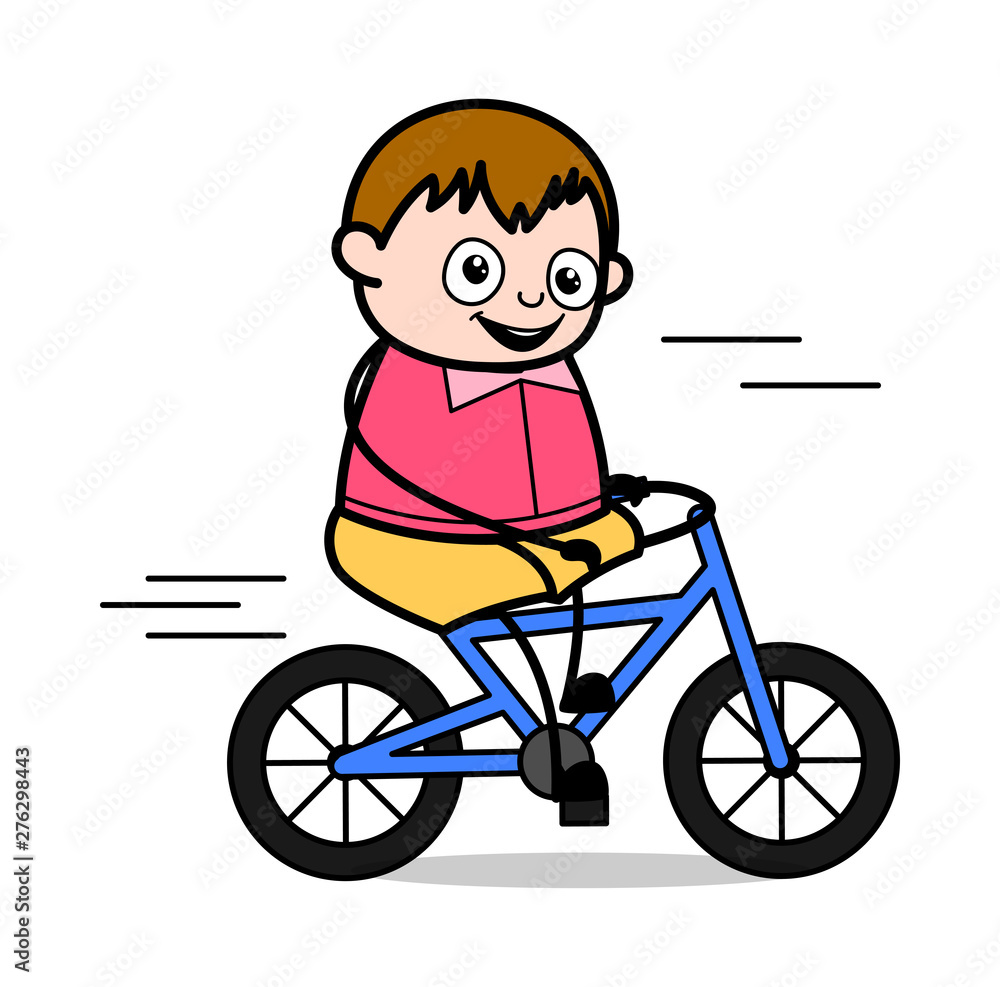 Cycling - Teenager Cartoon Fat Boy Vector Illustration