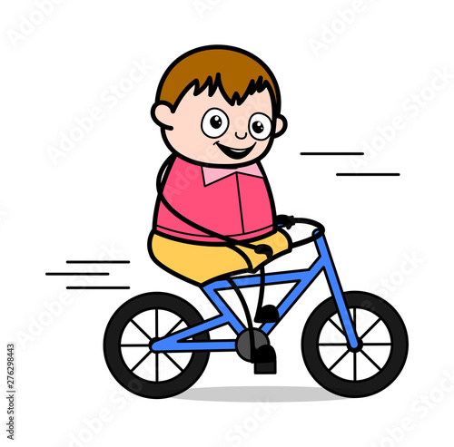 Cycling - Teenager Cartoon Fat Boy Vector Illustration