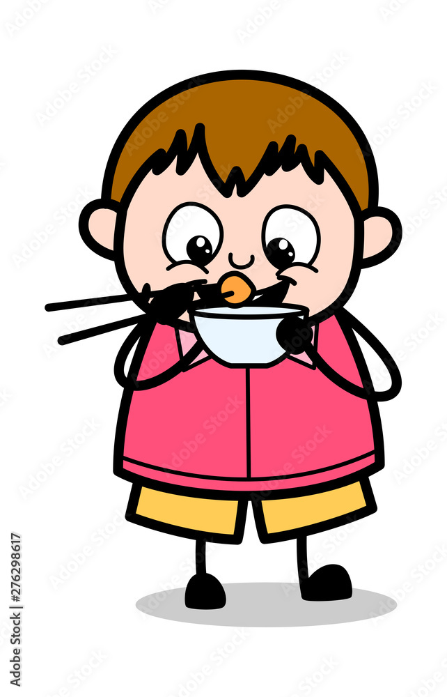 Eating Food with Chopsticks - Teenager Cartoon Fat Boy Vector Illustration Eating Food with Chopsticks - Teenager Cartoon Fat Boy Vector Illustration