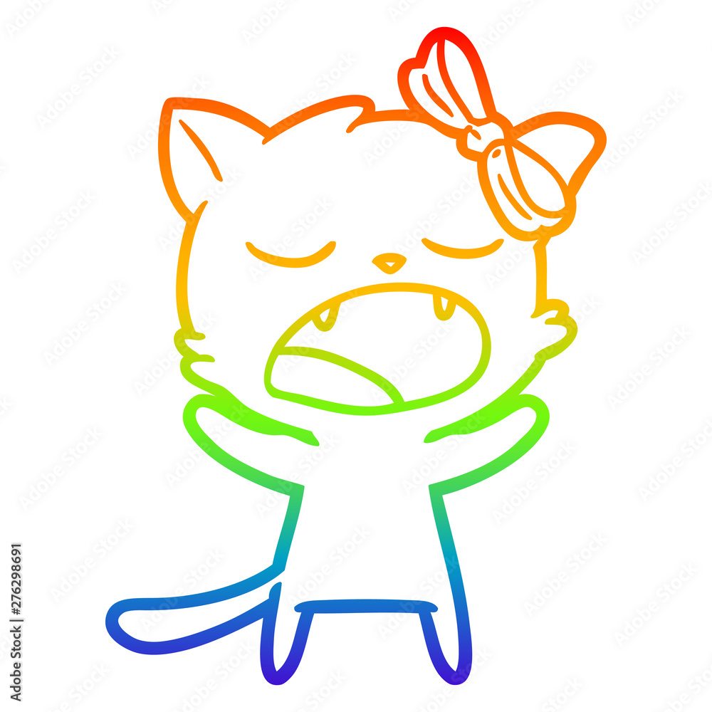 Obraz premium rainbow gradient line drawing cartoon yawning cat