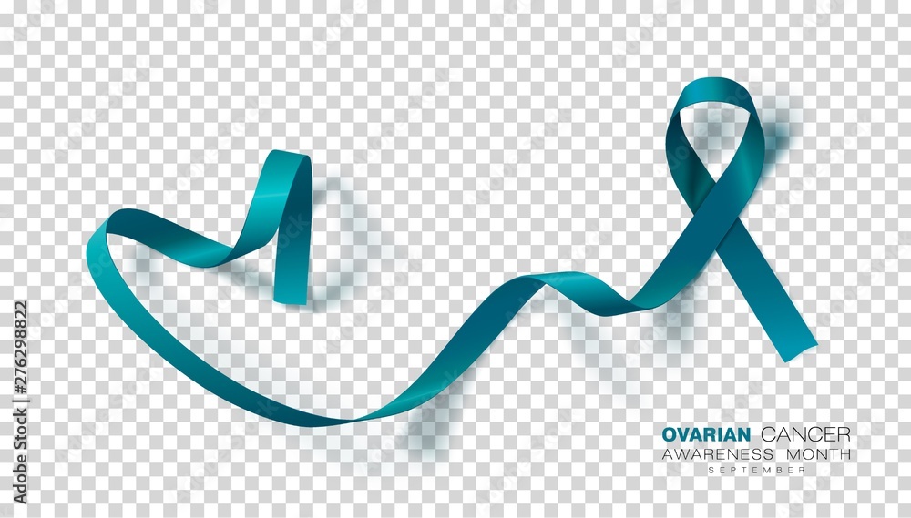 Ovarian Cancer Awareness Month. Teal Color Ribbon Isolated On Transparent Background. Vector Design Template For Poster. Ovarian Cancer Awareness Month. Teal Color Ribbon Isolated On Transparent Background. Vector Design Template For Poster.
