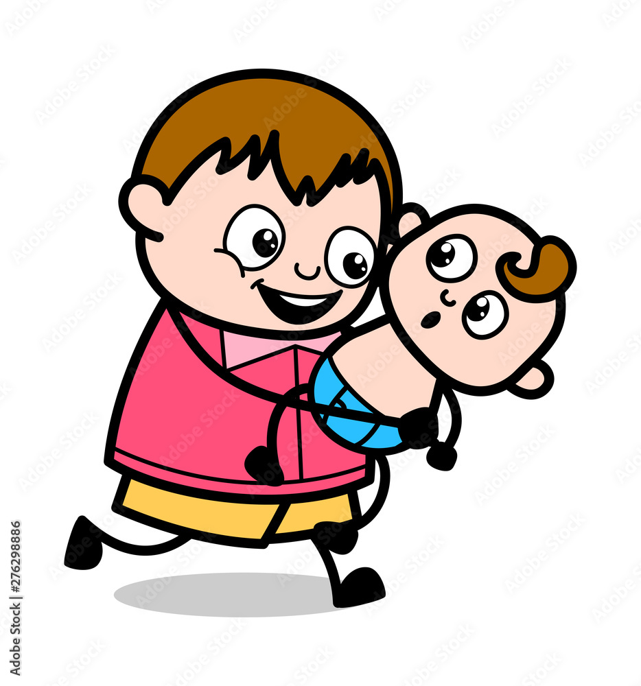 Running and Playing with Baby - Teenager Cartoon Fat Boy Vector Illustration Running and Playing with Baby - Teenager Cartoon Fat Boy Vector Illustration