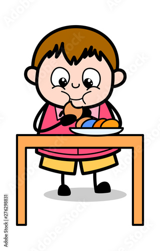 Eating Snacks - Teenager Cartoon Fat Boy Vector Illustration