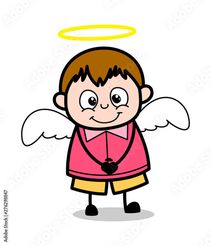 Angel Kid - Teenager Cartoon Fat Boy Vector Illustration