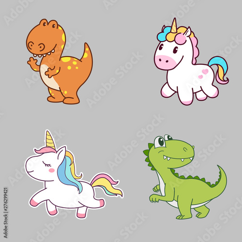 Cute Character Design of Dinosaur and Unicorn. Concept Art. Realistic Illustration. Video Game Digital CG Artwork. Character Design.