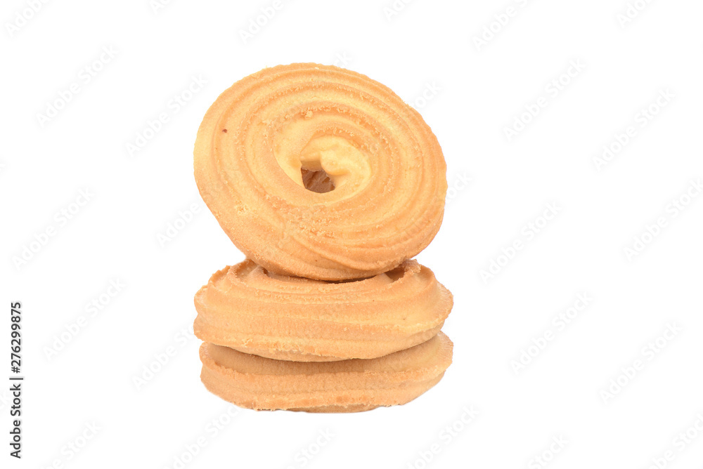 Round butter biscuits isolated on a white background. Round butter biscuits isolated on a white background.