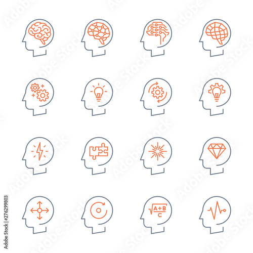 thin line head icons set
