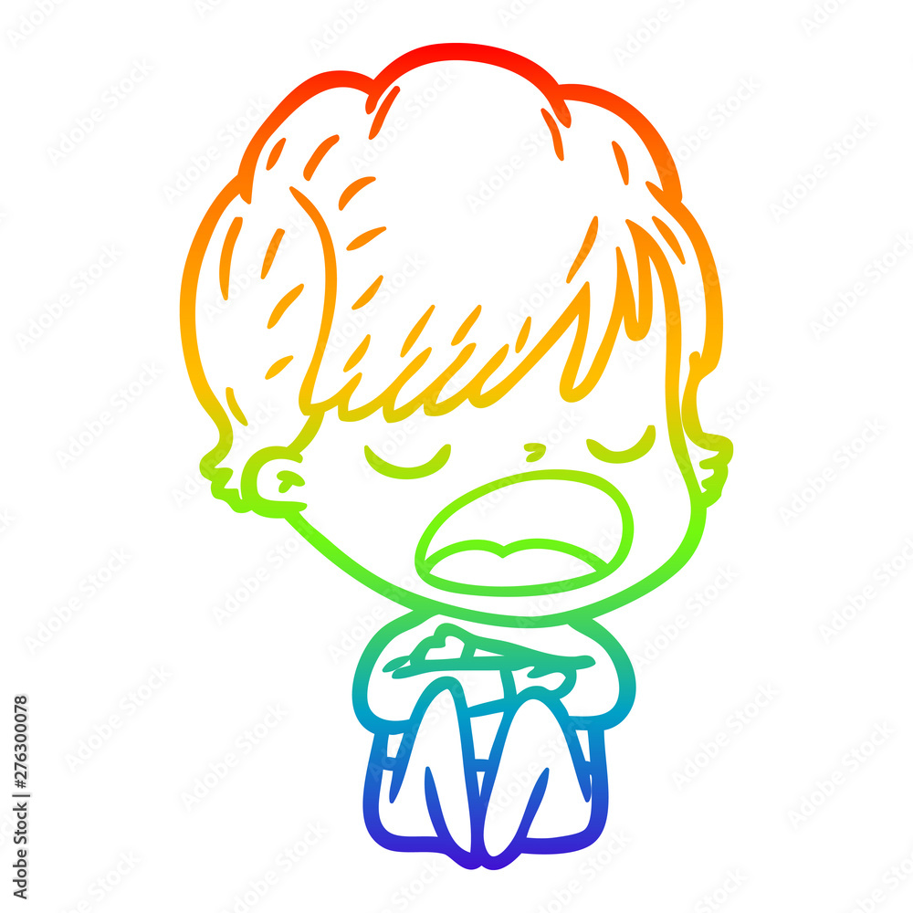 rainbow gradient line drawing cartoon woman talking rainbow gradient line drawing cartoon woman talking