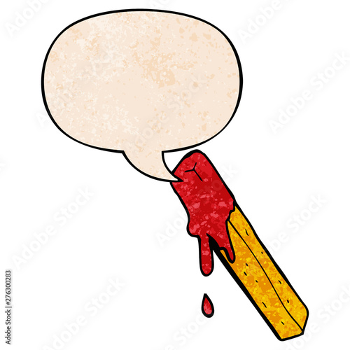 cartoon dipped fry and speech bubble in retro texture style