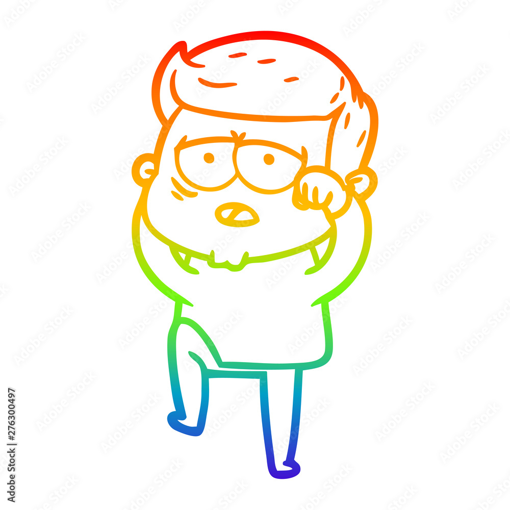 rainbow gradient line drawing cartoon tired man rainbow gradient line drawing cartoon tired man