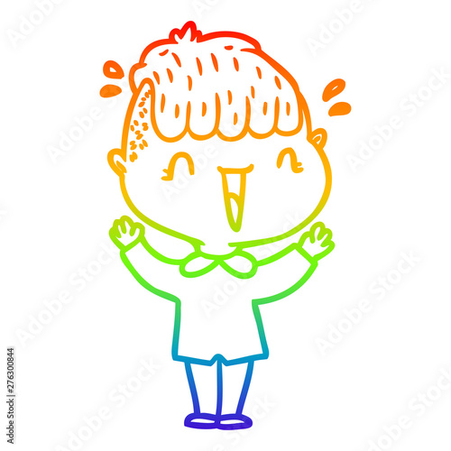 rainbow gradient line drawing cartoon happy boy surprised
