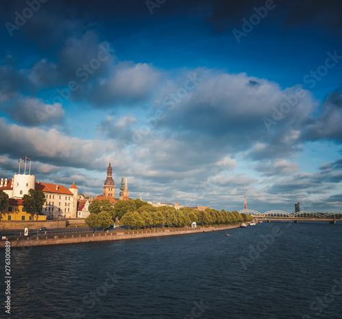Riga is the capital of Latvia, the traditional architecture of the Baltic countries. View of the old city, retro toning