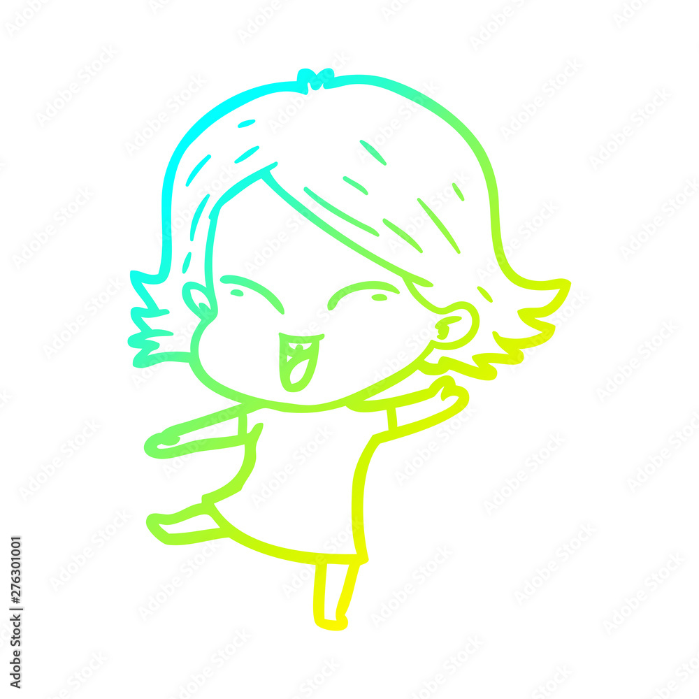 cold gradient line drawing happy cartoon girl cold gradient line drawing happy cartoon girl