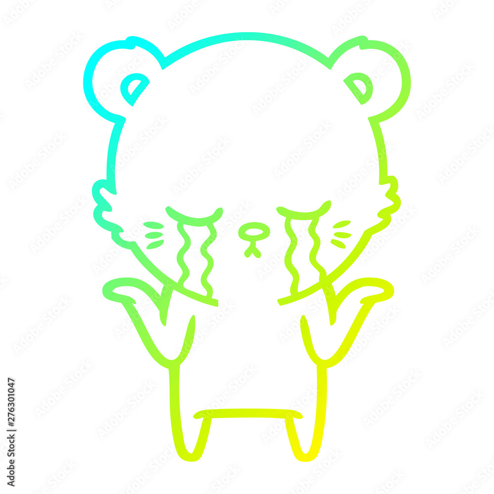 cold gradient line drawing crying cartoon polar bear shrugging shoulders cold gradient line drawing crying cartoon polar bear shrugging shoulders