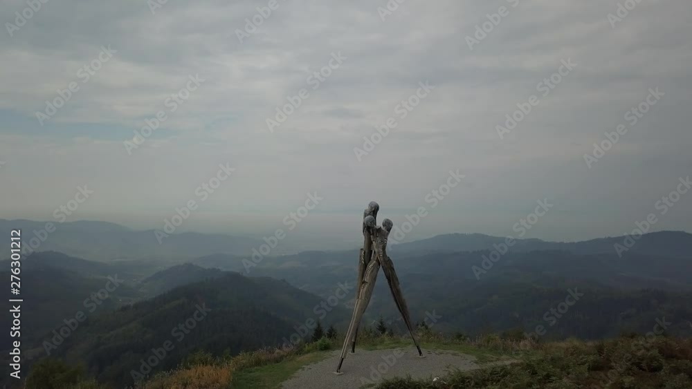 custom made wallpaper toronto digitalFlight with a drone over the Black Forest to the monument made of wood