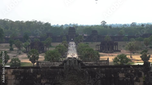 Slow Pan to main Entrance of Angkor Wat temple in Asia, Cambodia photo