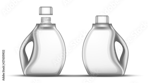 Blank White Bleach Plastic Bottle With Cap Vector. Closed And Opened Bottle For Clear Wash Whiten Chemical Liquid Laundry Clothes. Container For Bleaching Fluid Realistic 3d Illustration