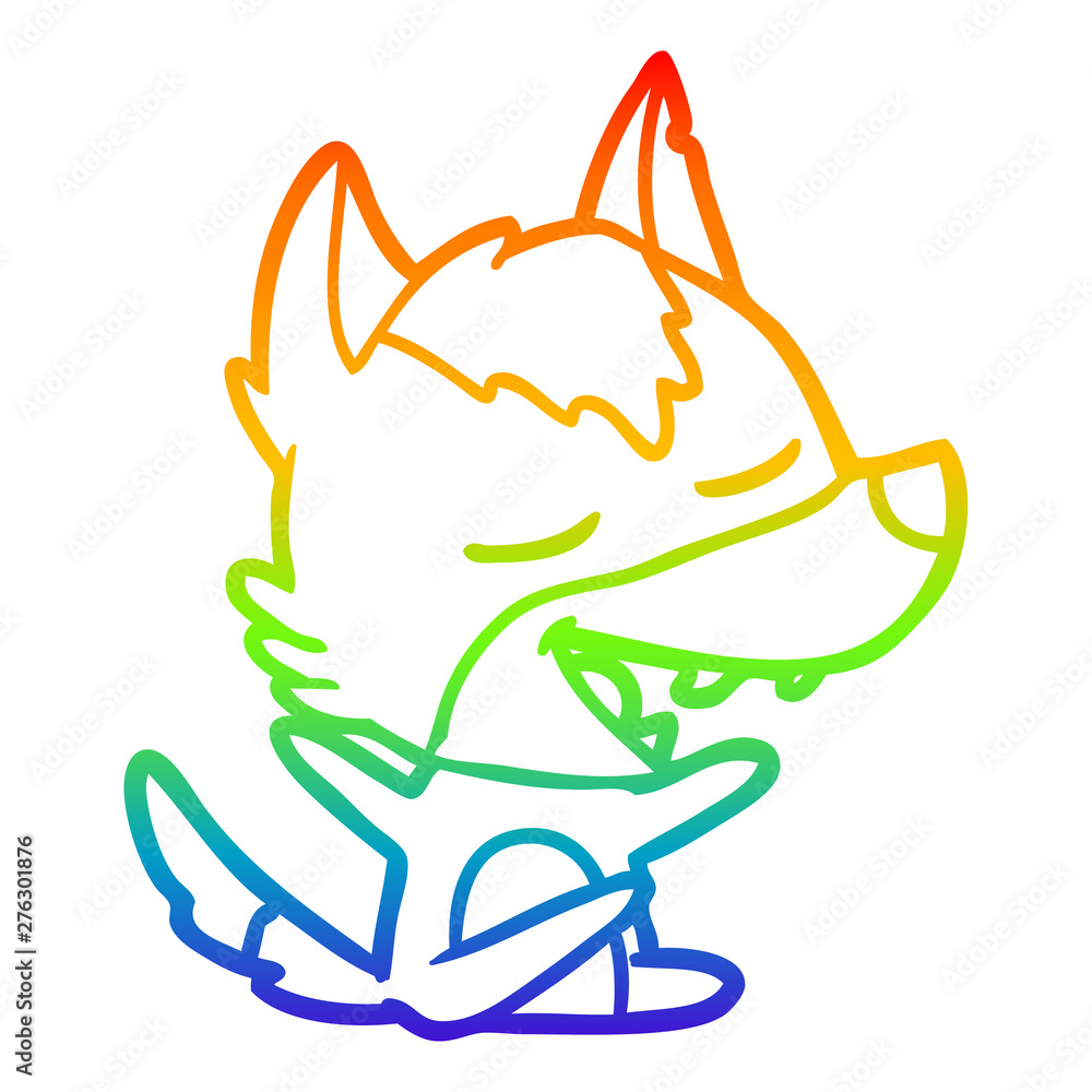 Obraz premium rainbow gradient line drawing cartoon wolf laughing