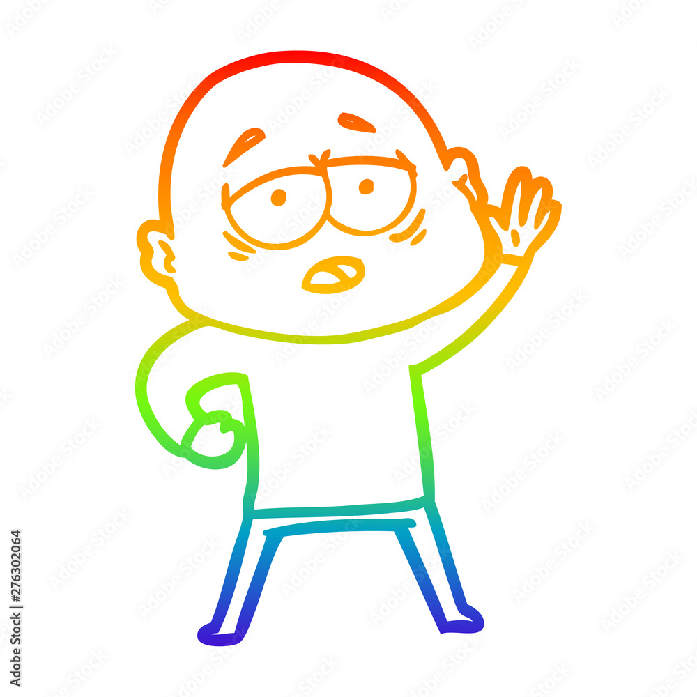 rainbow gradient line drawing cartoon tired bald man rainbow gradient line drawing cartoon tired bald man