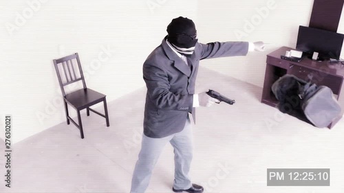 Robbery. Video surveillance camera simulation.