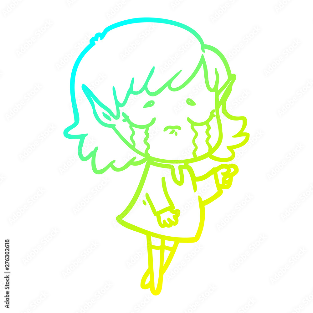cold gradient line drawing cartoon crying elf girl cold gradient line drawing cartoon crying elf girl