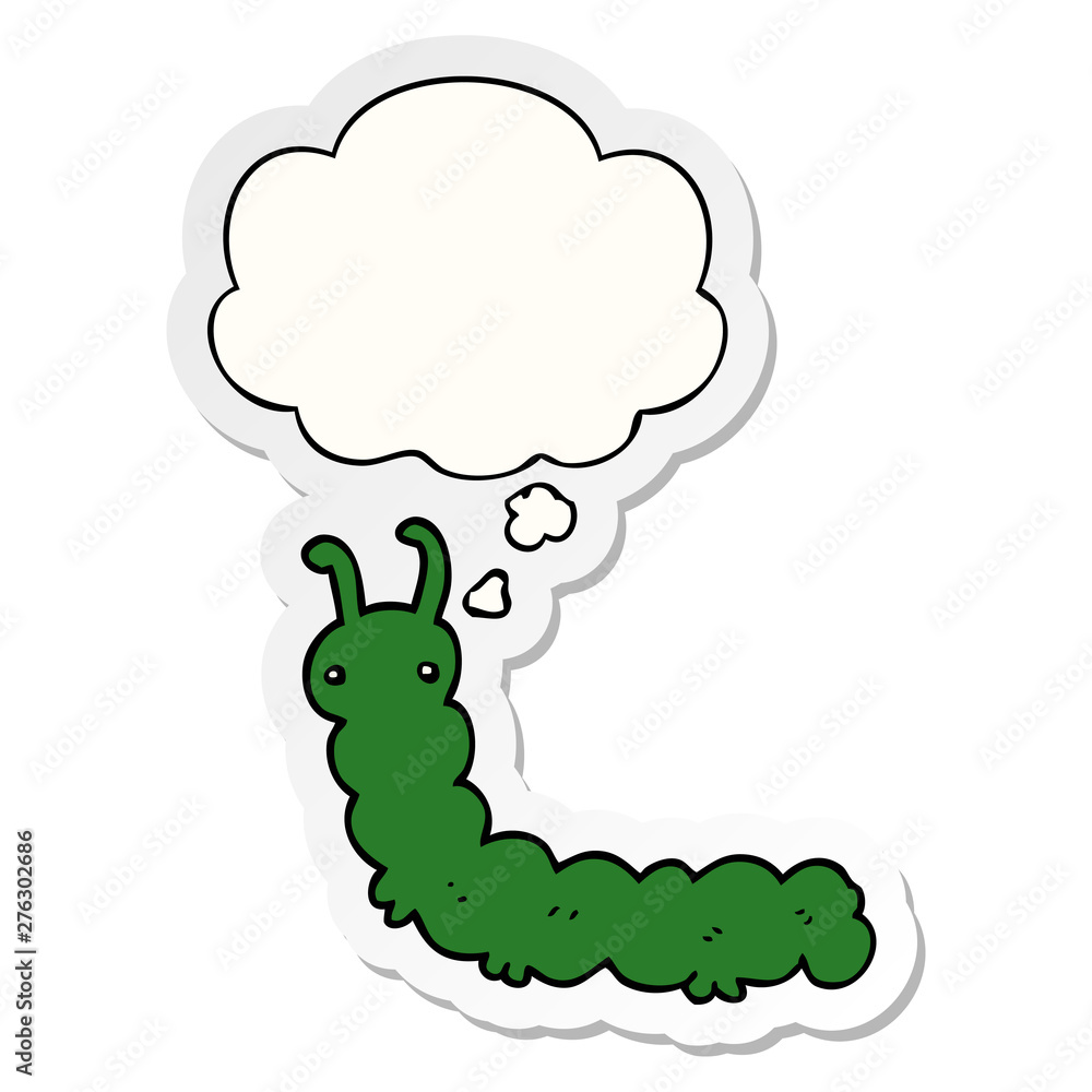 cartoon caterpillar and thought bubble as a printed sticker cartoon caterpillar and thought bubble as a printed sticker
