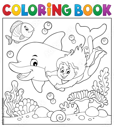 Coloring book girl and dolphin theme 2